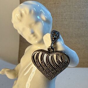 Sterling silver marcasite Vintage Style heart drop Earrings